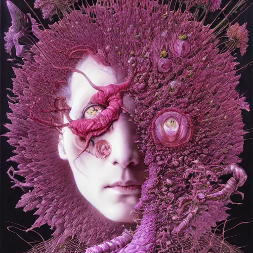 Image similar to portrait, descending into madness, flowers by wayne barlowe, julian - faylona, tanaka suguru, itsuko azuma, kinuko y. craft, mysterious, hyper detailed