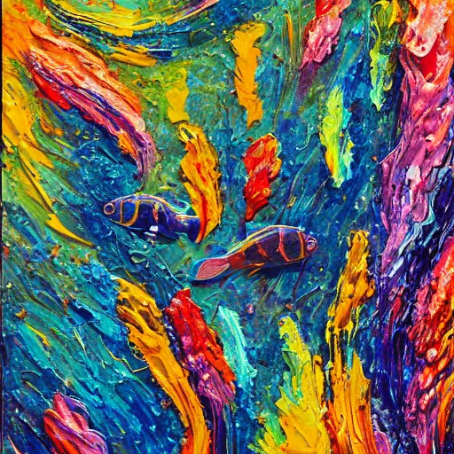 Prompt: an abstract impasto!! painting of an aquarium library by Mór Than, behance contest winner, metaphysical painting, iridescent, psychedelic