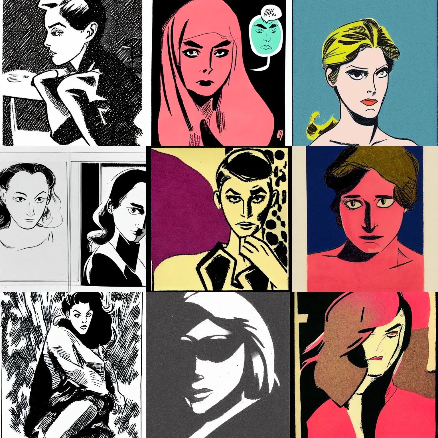 Prompt: a female character drawn by David Mazzucchelli, CMYK portrait