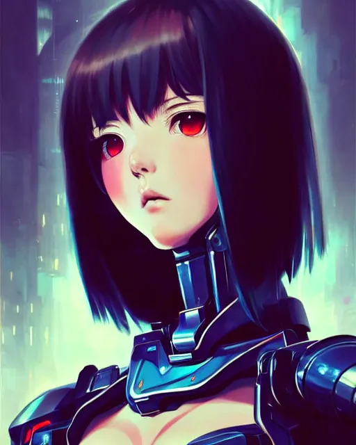 Image similar to portrait Anime Girl in mecha armor in night tokyo Sharp fine face pretty face, realistic shaded Perfect face, fine details. Anime. cyberpunk realistic shaded lighting by katsuhiro otomo ghost-in-the-shell, magali villeneuve, artgerm, rutkowski Jeremy Lipkin and Giuseppe Dangelico Pino and Michael Garmash and Rob Rey