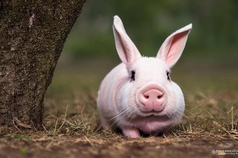 Prompt: a bunny pig!!! hybrid! hyper realistic!! realistic lighting!! wildlife photographer of the year!!! bold natural colors, national geographic, hd, wide angle, 8 k