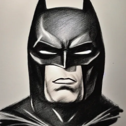 Image similar to charcoal sketch of batman with strong dramatic lighting,