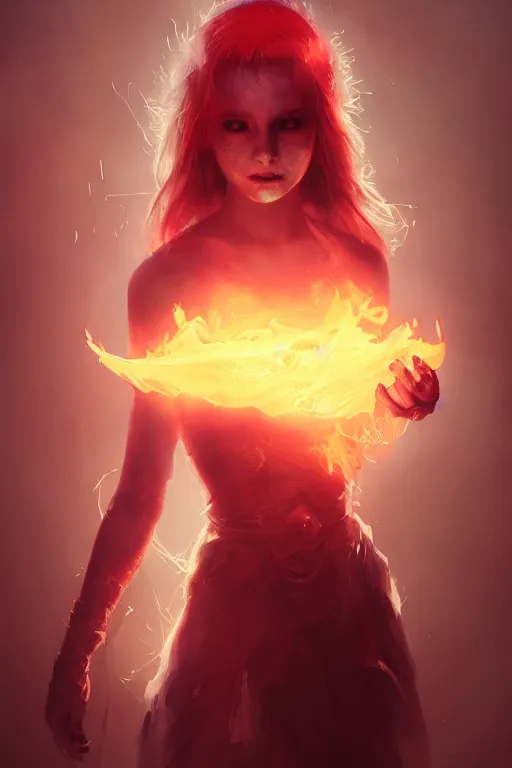 Prompt: a fancy portrait of a young Demon girl with her left eye in a coloured flame's by Greg Rutkowski, Sung Choi, Mitchell Mohrhauser, Maciej Kuciara, Johnson Ting, Maxim Verehin, Peter Konig, final fantasy , 8k photorealistic, cinematic lighting, HD, high details, atmospheric , trending on artstation