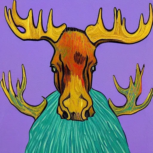 Image similar to purple moose, painting, artwork by van gogh