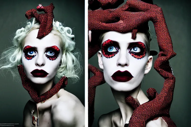 Prompt: fashion editorial photography in a world inspired by tim burton