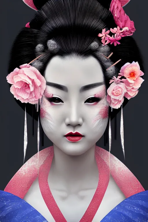 Image similar to beauty geisha , digital art, 8k ,character ,realistic, portrait, hyper realism