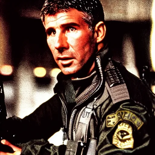 Image similar to film still blade runner Officer Deckard wearing Nike ACG techwear