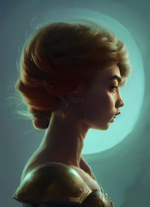 Image similar to side portrait, imogen poots, paladin, fantasy, gloomhaven, luminescent, organic painting, matte painting, bold shapes, hard edges, gaudy colors, octane render, unreal engine, by greg manchess, huang guangjian, gil elvgren, sachin teng, greg rutkowski, jesper ejsing, ilya kuvshinov