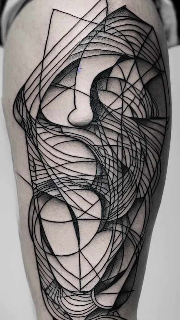 Prompt: fine line tattoo concept, geometry, art, statues, technical, details, flow, microrealism, symbolism