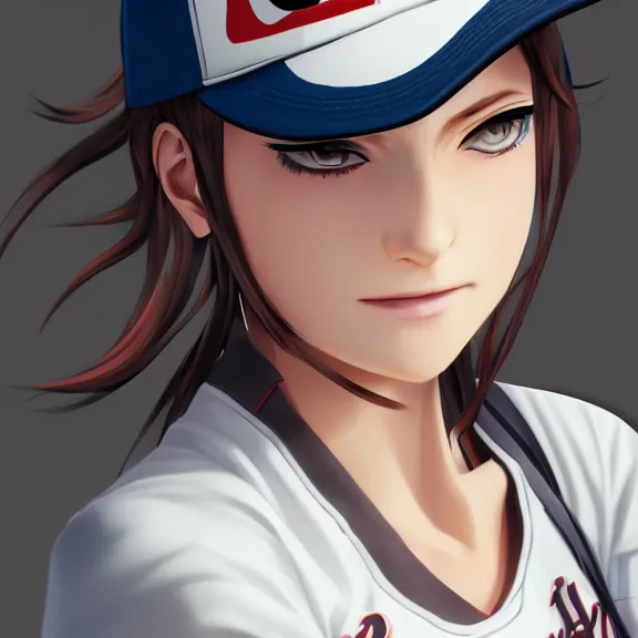 Image similar to close-up portrait of a girl with baseball cap in danganronpa style, digital art by Rui Komatsuzaki, elegant, extremely detailed, 8k, trending in artstation