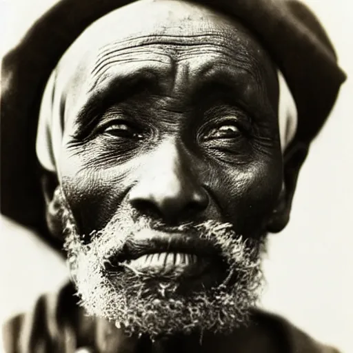 Prompt: old sudanese man, kubrick gaze, julia margaret cameron,