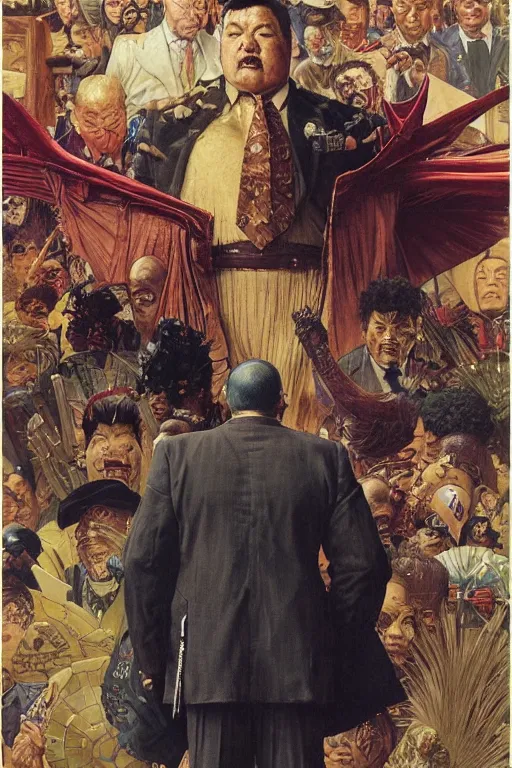 Prompt: full length portrait of huge akebono taro as marvel's kingpin dressed as gangster, new york, painted by lawrence alma tadema, zdzislaw beksinski, norman rockwell, jack kirby, tom lovell, greg staples