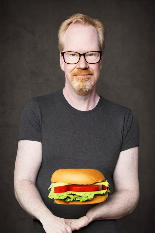 Image similar to 📷 portrait of adam savage with a sandwich head, food face, still image, high resolution, 4 k