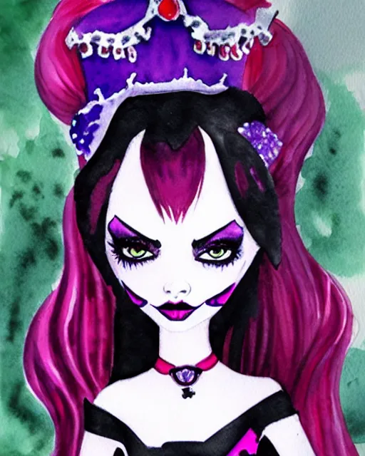 Image similar to watercolor portrait of monster high draculaura doll, by darkodordevic, blanca alvarez, liu yi, watercolor