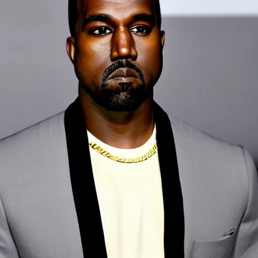 Image similar to photo of kanye west looking disgusted, detailed face, staring in the camera, hd