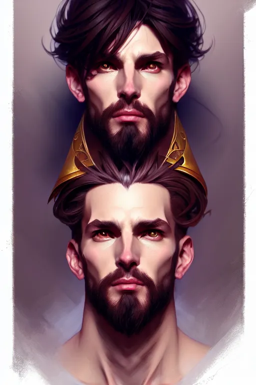 Image similar to beautiful casual bold angelic male warlock portrait, highly detailed, digital painting, artstation, sharp focus, illustration, art by tan zi and ayanamikodon and alphonse mucha and wlop