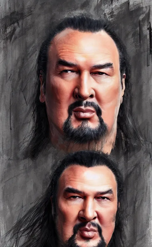 Image similar to steven seagal with wild hair and bright eyes. he's wearing a flowing kimono made of light, airy fabric and he has a mischievous look on his face, dynamic lighting, photorealistic fantasy concept art, trending on art station, stunning visuals, creative, cinematic, ultra detailed