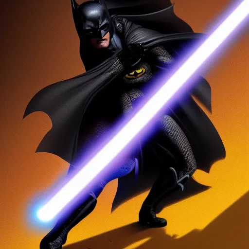 Image similar to Batman using a lightsaber, hyperdetailed, artstation, cgsociety, 8k