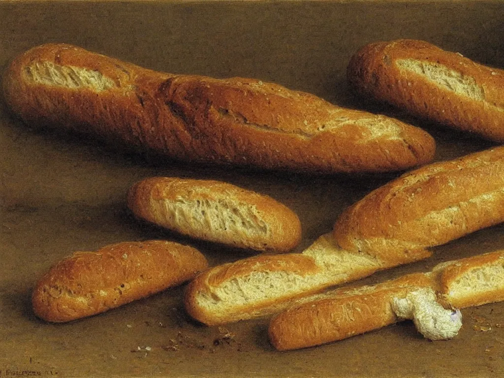 Image similar to bread baguette rotten and moldy. painting by henri fantin - latour