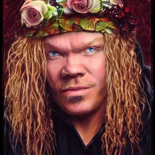 Image similar to a photo realistic of axel rose in a weird party