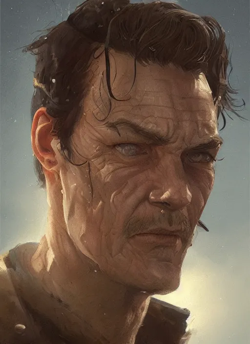 Image similar to a portrait of sam vimes, beautiful painting with highly detailed face by greg rutkowski and magali villanueve