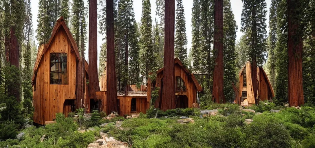 Image similar to house built into and inside a single giant sequoia