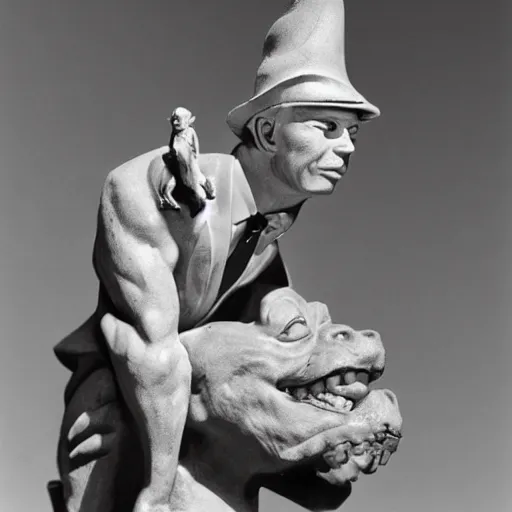 Image similar to frank sinatra riding a gargoyle