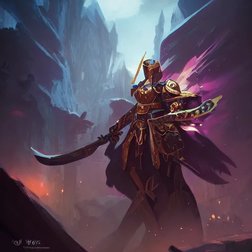 Image similar to illustration of ancient archmech soldier from magic the gathering, wide shot, bokeh, by wisnu tan, rossdraws, wlop, victor adame minguez