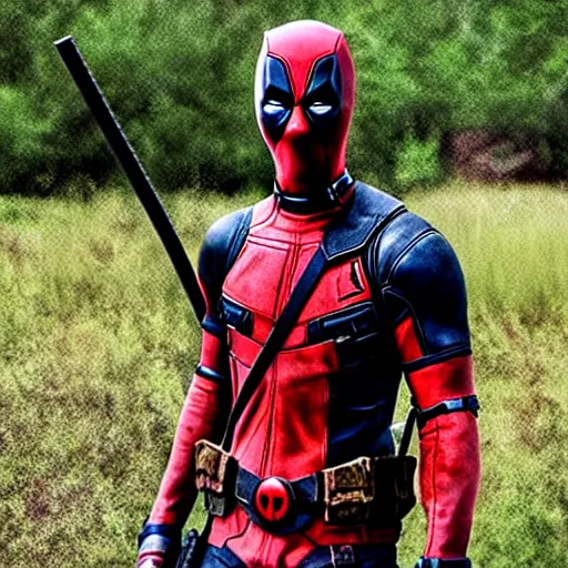 Image similar to deadpool in the walking dead 4 k detailed super realistic