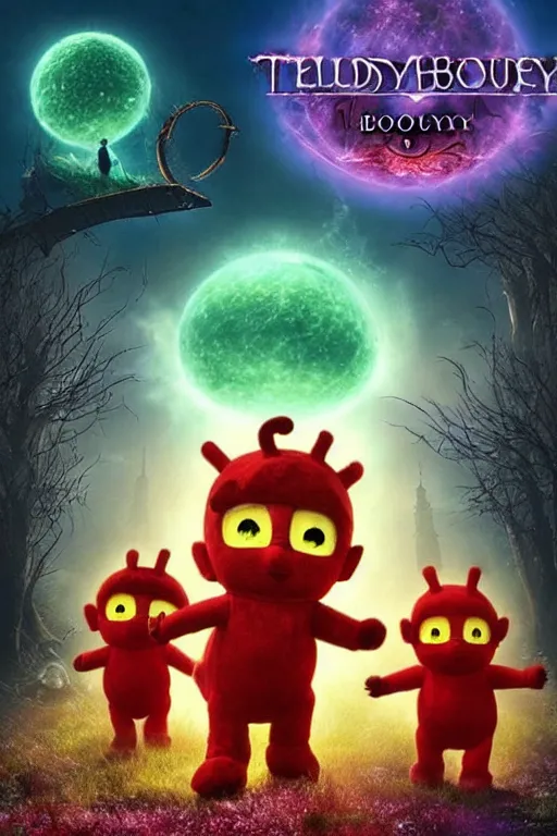 Image similar to “ teletubbies on the cover of bloodborne ”