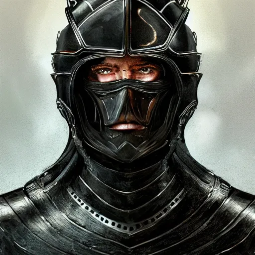 Prompt: portrait of a man in black futuristic armor sitting atop a throne with hoses connecting him to it D&D, fantasy, elegant, hopeful, cosmic, muscular, highly detailed, digital painting, artstation, concept art, smooth, sharp focus, illustration