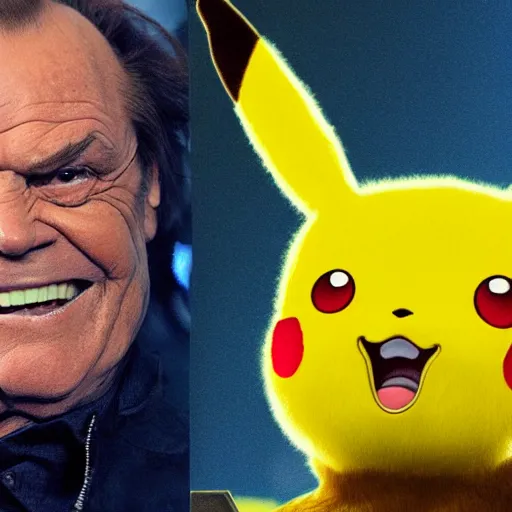 Prompt: Jack Nicholson plays Terminato and is Pikachu, yellow fur explodes