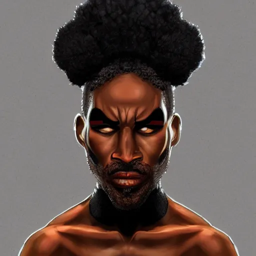 Prompt: afropunk male villain portrait, style of Dave Rapoza, trending on Artstation,