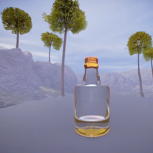 Prompt: mini world contained within glass bottle, unreal engine 4, 4k
