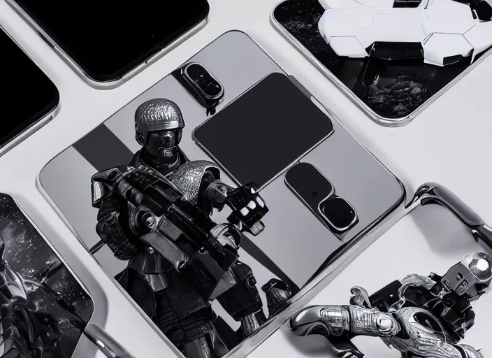 Image similar to cinematic photoshoot of clean modern hand crafted super futuristic tech soldier pro display xpr luxury smooth color metal white silver with black leather padding well design ultrareallistic detailed high quality 8 k photorealistic ultra realistic