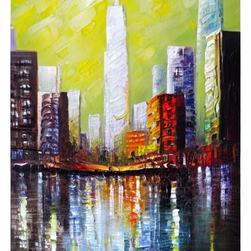 Image similar to cityscape, oil painting