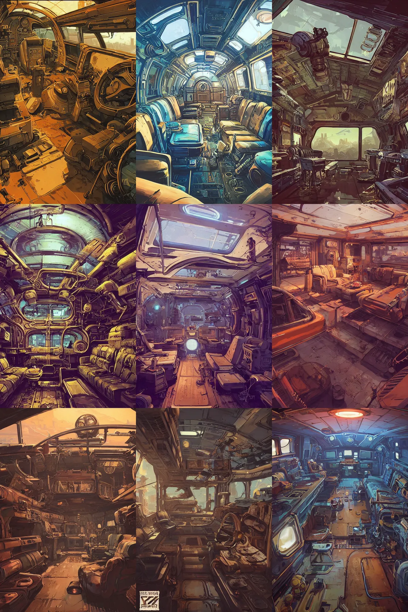 Prompt: hardmesh retro futurist post - apocalyptic steampunk fallout 7 6 starship interior, hyper realistic, art gta 5 cover, official fanart behance hd artstation by jesper ejsing, by rhads, makoto shinkai and lois van baarle, ilya kuvshinov, ossdraws, feng zhu and loish and laurie greasley, victo ngai