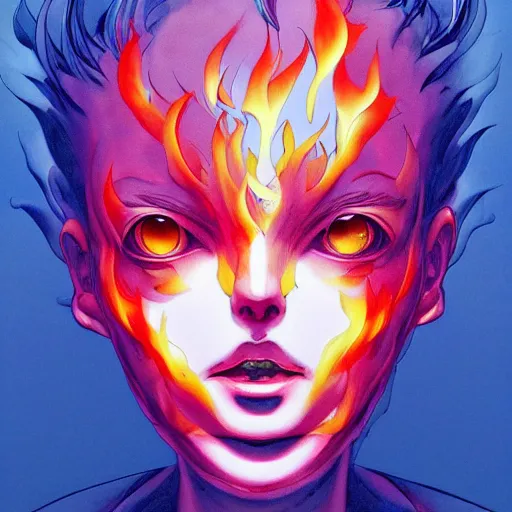 Image similar to prompt : flames portrait soft light painted by james jean and katsuhiro otomo and erik jones, inspired by evangeleon anime, smooth face feature, intricate oil painting, high detail illustration, sharp high detail, manga and anime 1 9 9 9