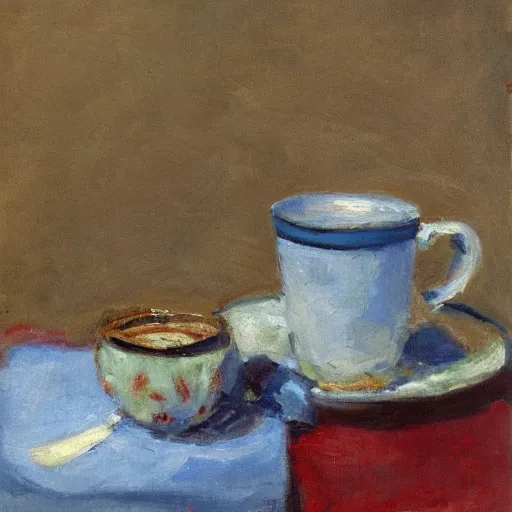 Prompt: a still life of a cup of coffee, impressionism