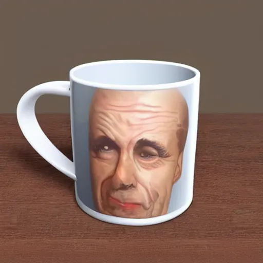 Prompt: a mug of an ugly mug on a mug, photorealistic,