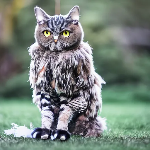 Image similar to a cat wearing an owl costume, EOS 5D, ISO100, f/8, 1/125, 84mm, RAW Dual Pixel, Dolby Vision, HDR, professional