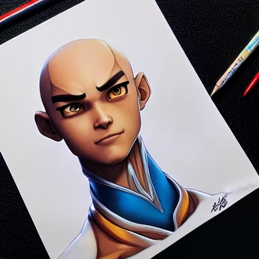 Prompt: aang from avatar the last airbender by artgerm, photorealistic, intricate detail