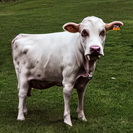 Image similar to a hybrid of a dog and a cow but mostly cow, 8 k, 4 k, professional photography, award winning photo
