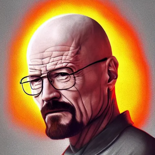 Image similar to walter white's head coming out of a red mist, epic, trending on artstation, profile pic, centered, accurate anatomy, highly detailed, digital art,