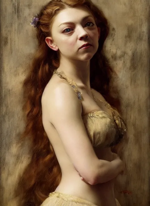 Image similar to a beautiful painting of Natalie Dormer by juan luna, pre-raphaelite, detailed, trending on artstation, hd, masterpiece