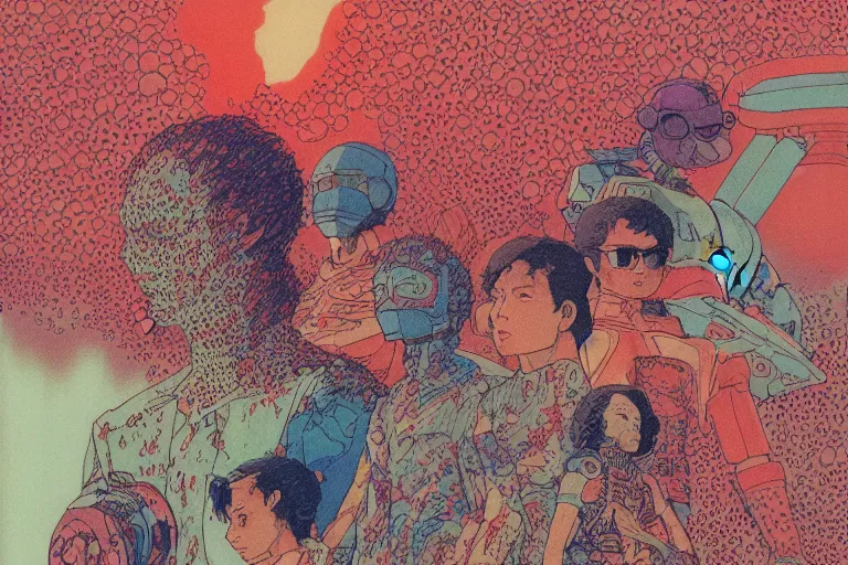 Image similar to risograph grainy drawing vintage sci - fi, satoshi kon color palette, gigantic gundam full - body covered in dead coral reef, 1 9 8 0, kodachrome, natural colors, comicbook spreadsheet, codex seraphinianus painting by moebius and satoshi kon and dirk dzimirsky close - up portrait