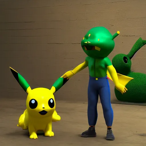 Prompt: ultra chad, green world, realistic, having fun with pikachu, complex, octane render, unreal engine, photorealistic