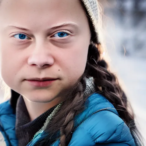 Prompt: closeup portrait of greta thunberg, depth of field, zeiss lens, detailed, symmetrical, centered, fashion photoshoot, by Annie Leibovitz and Steve McCurry, David Lazar, Jimmy Nelsson, Breathtaking, 8k resolution, extremely detailed, beautiful, establishing shot, artistic, hyperrealistic, beautiful face, octane render