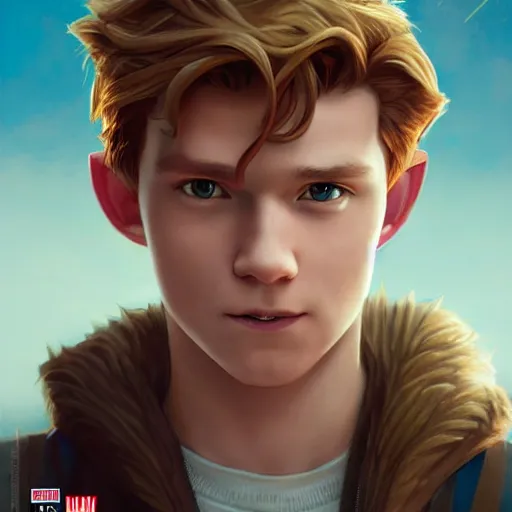 Prompt: Link The movie,live action,played by Tom Holland, blonde hair,detailed 8k,in the style of a movie poster,close up,by rossdraws and greg rutkowski