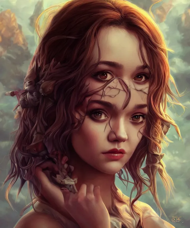 Image similar to epic fantasy portrait of olivia cooke, lowbrow painting by Artgerm